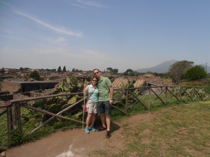 Jennifer and Daniel above Pompeii with Mt. Vesuvius in Pompeii